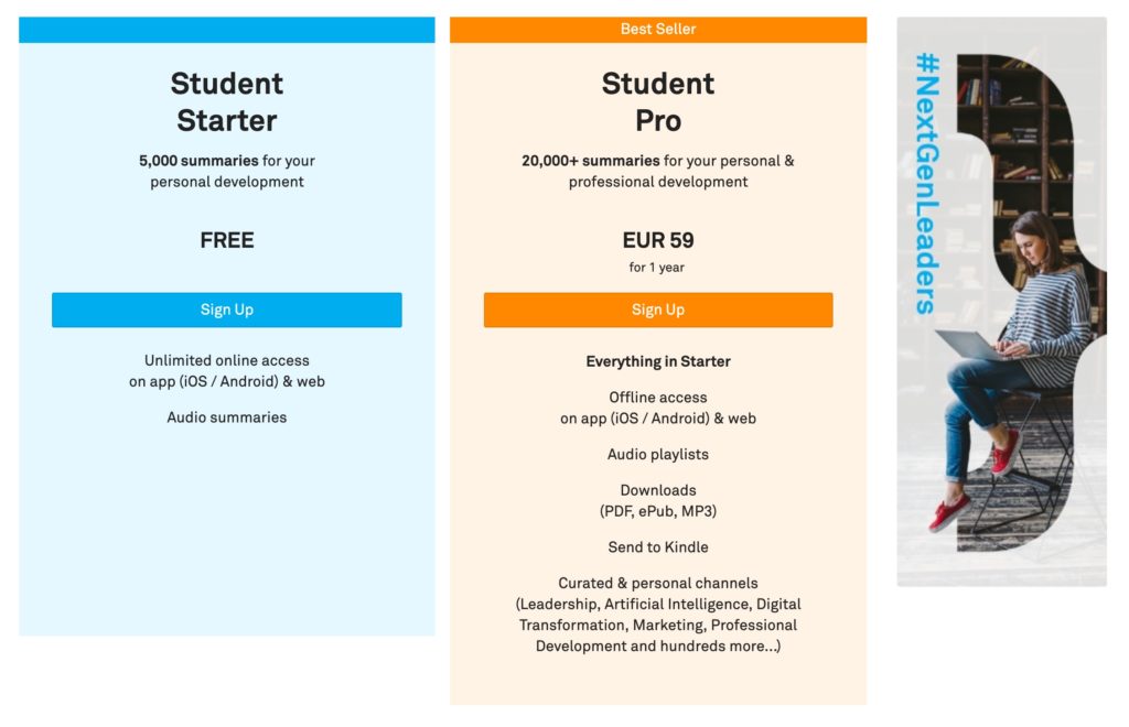 getAbstract Review 2019 Student Pricing Table